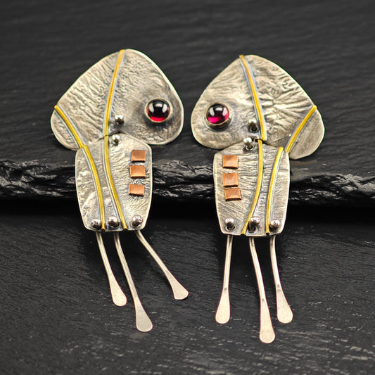 Artist Made Mixed Metal Sterling Silver Stud/Dangle Earrings ER3084