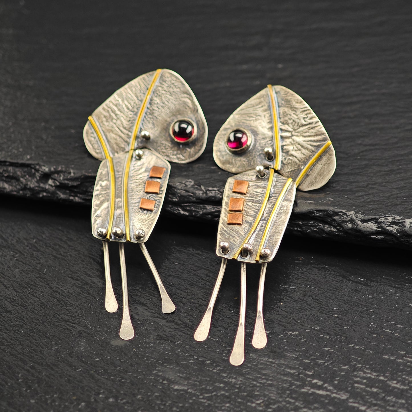 Artist Made Mixed Metal Sterling Silver Stud/Dangle Earrings ER3084