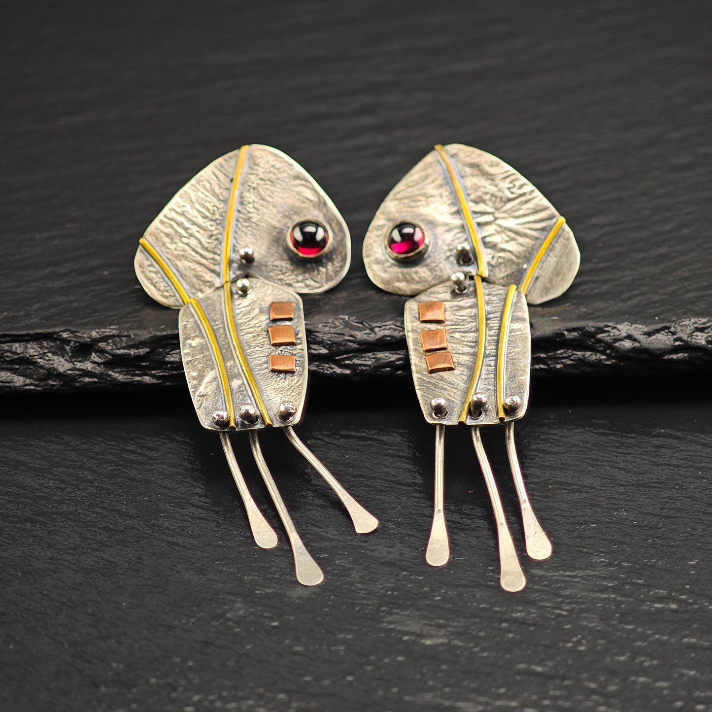 Artist Made Mixed Metal Sterling Silver Stud/Dangle Earrings ER3084