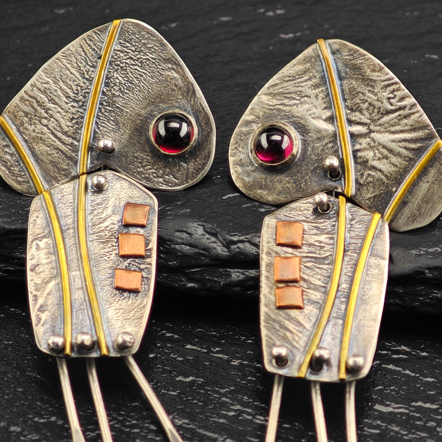 Artist Made Mixed Metal Sterling Silver Stud/Dangle Earrings ER3084