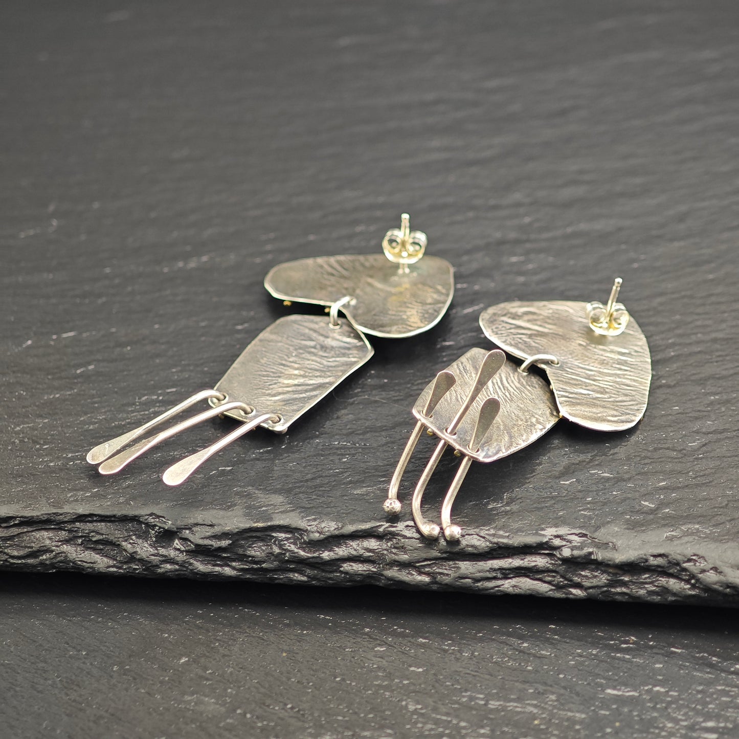 Artist Made Mixed Metal Sterling Silver Stud/Dangle Earrings ER3084