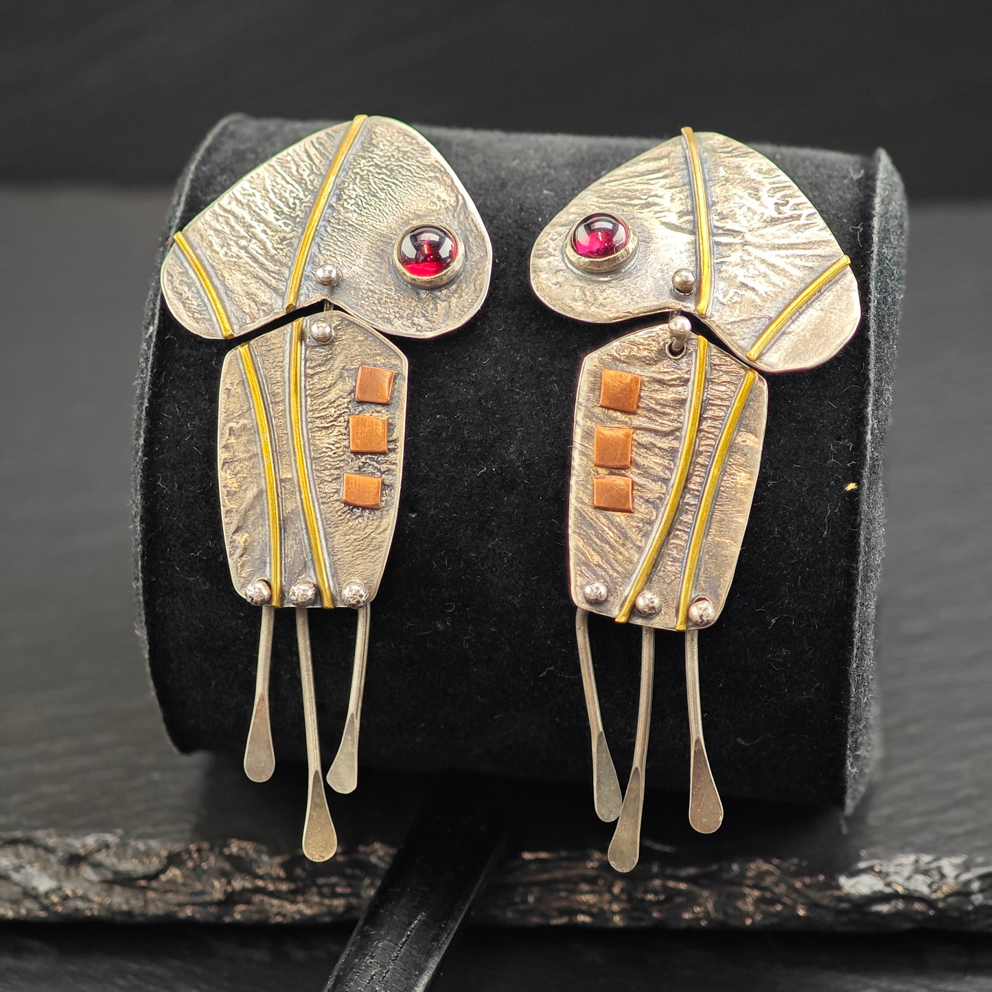 Artist Made Mixed Metal Sterling Silver Stud/Dangle Earrings ER3084