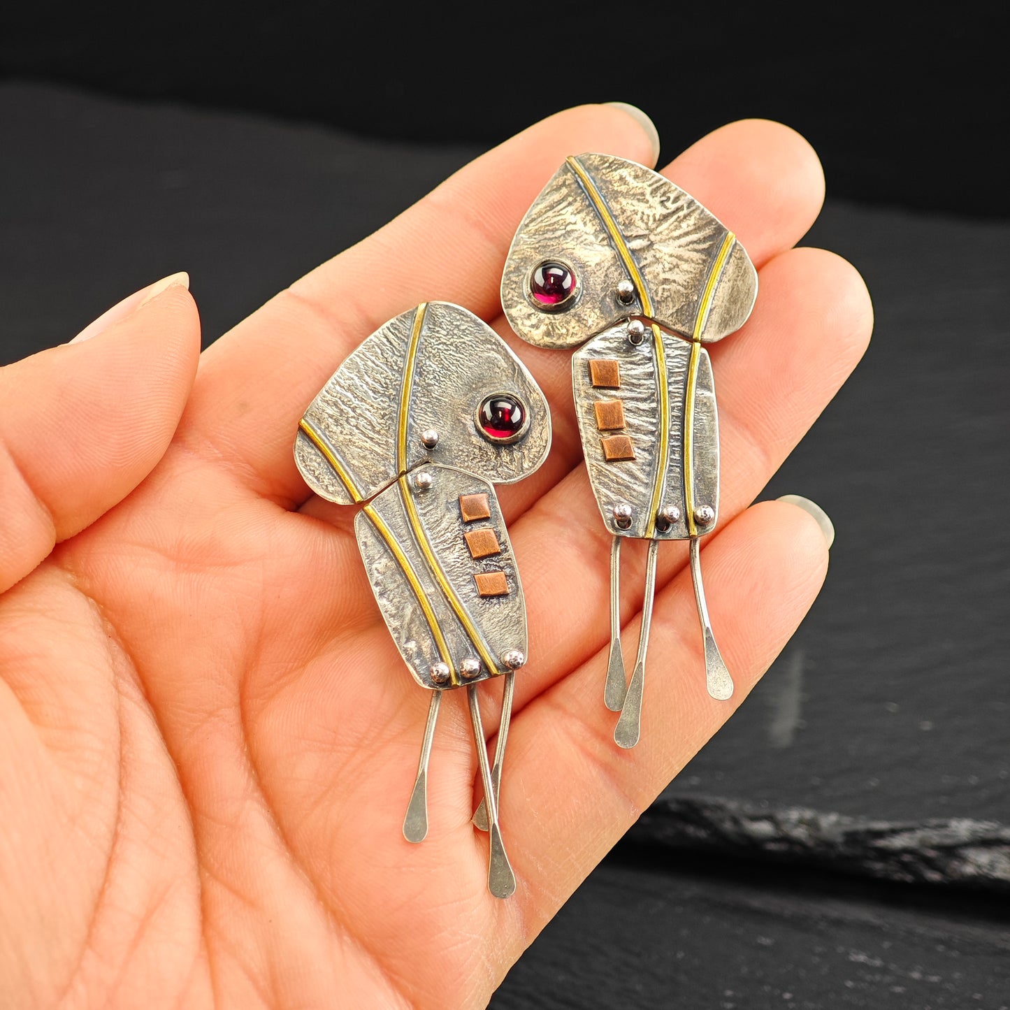 Artist Made Mixed Metal Sterling Silver Stud/Dangle Earrings ER3084