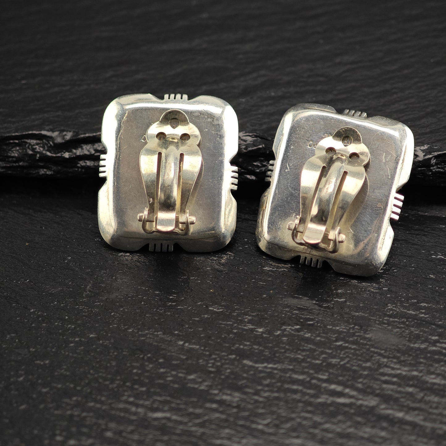 Vintage Native American Intarsia, Inlay, Sterling Silver Clip On Earrings ER3085