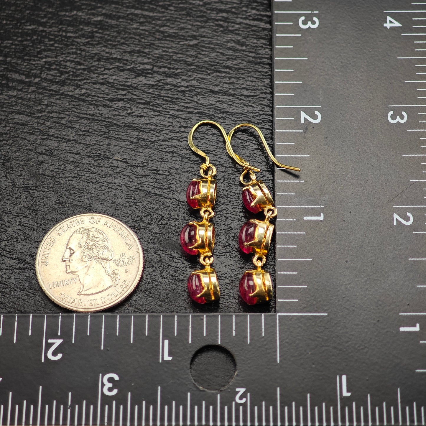 Vintage Rubellite Tourmaline Gold Plated Sterling Silver Hook Dangle Earrings ER3069