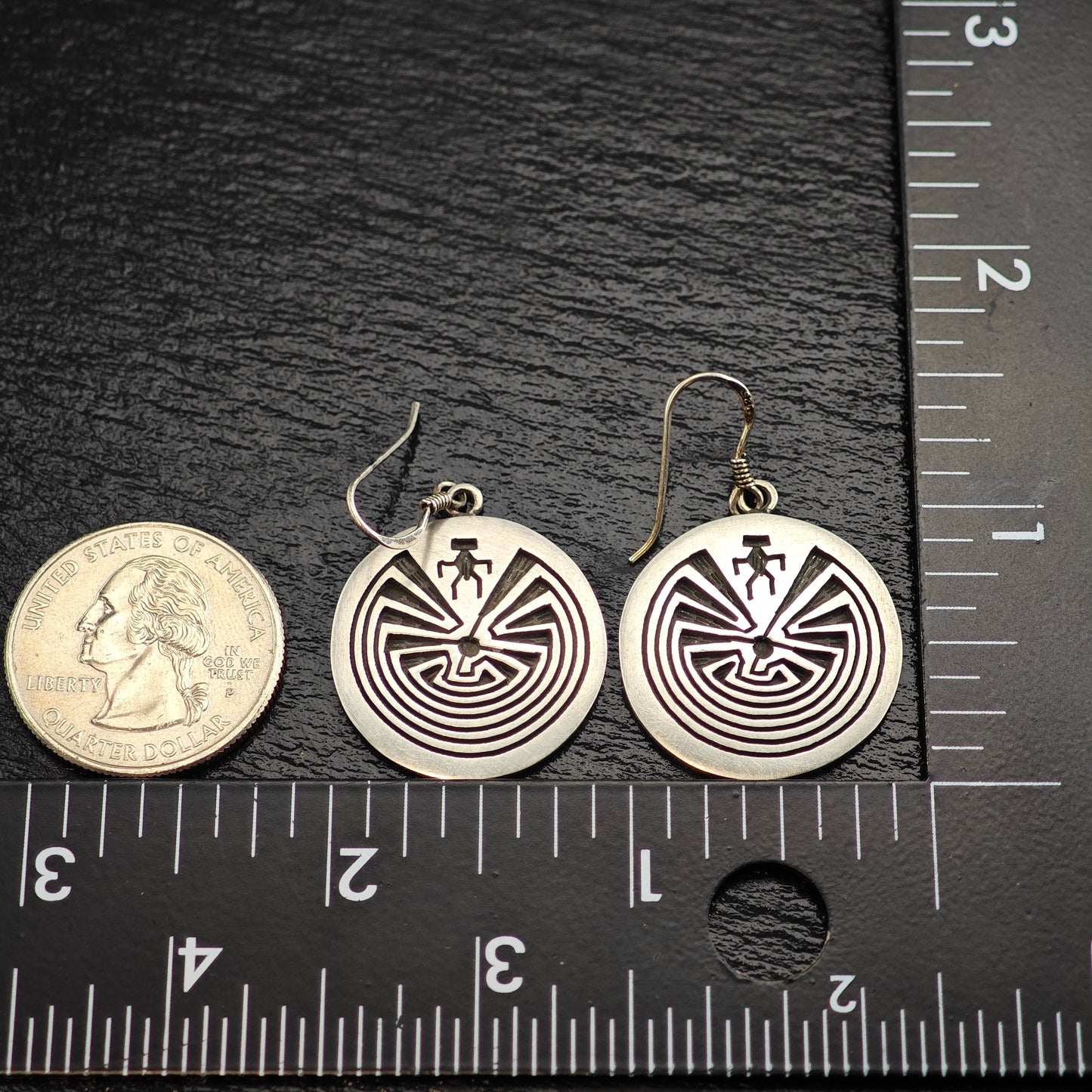 Vintage Hopi Overlay Sterling Silver Hook Dangle Earrings ER3072
