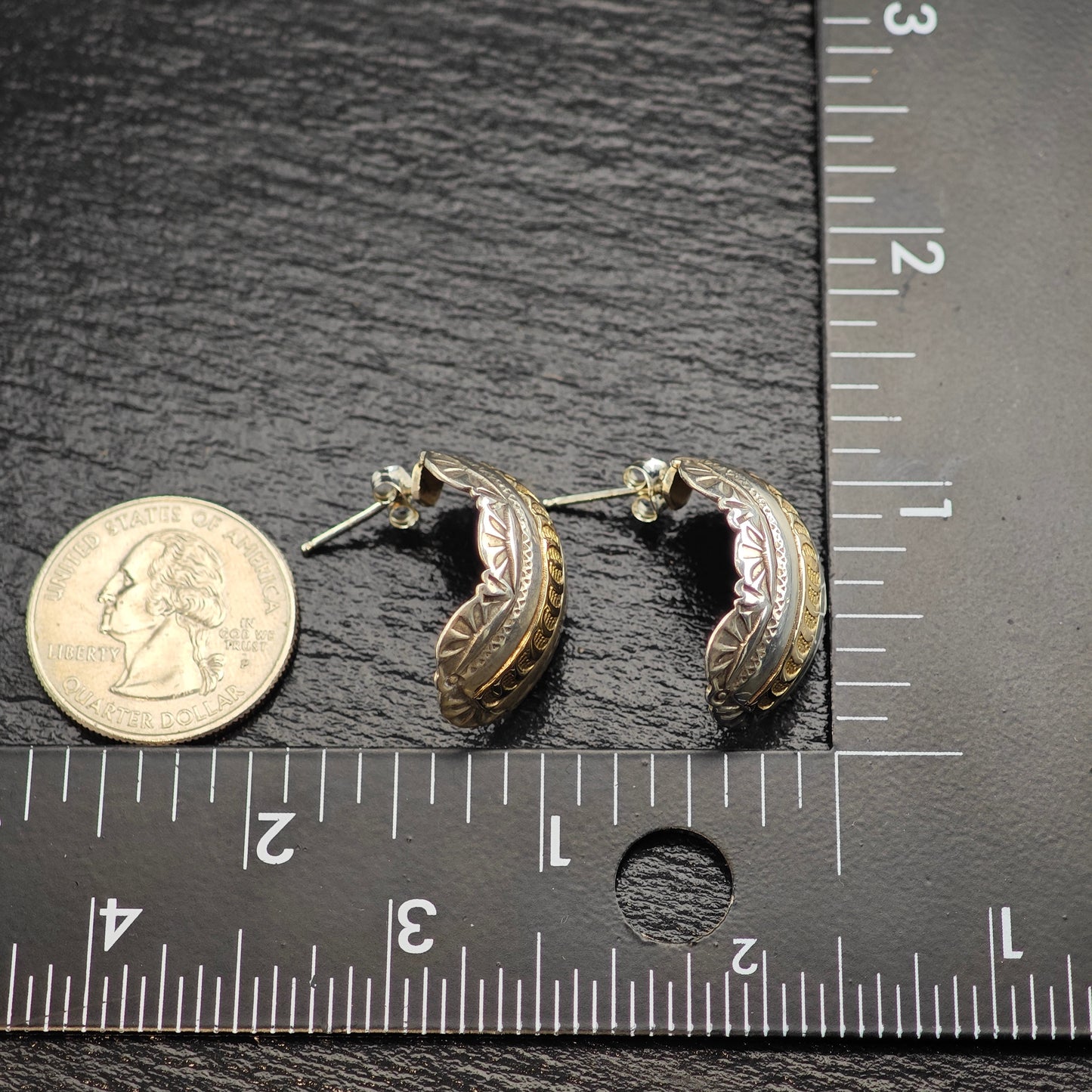 Vintage Navajo 14k Gold Accent Sterling Silver Stud Earrings ER3076