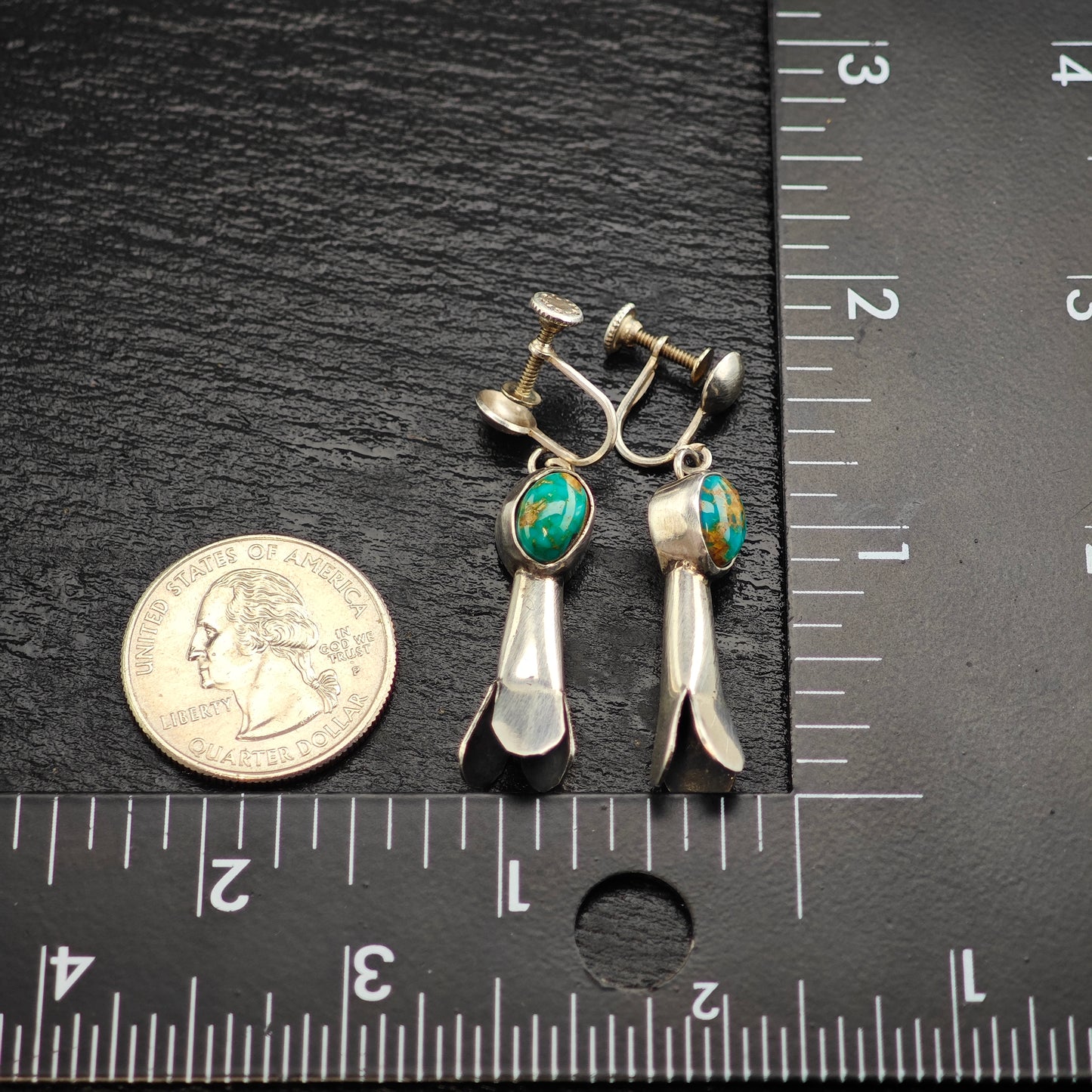 Choice of Native American Squash Blossom Turquoise Sterling Silver Earrings