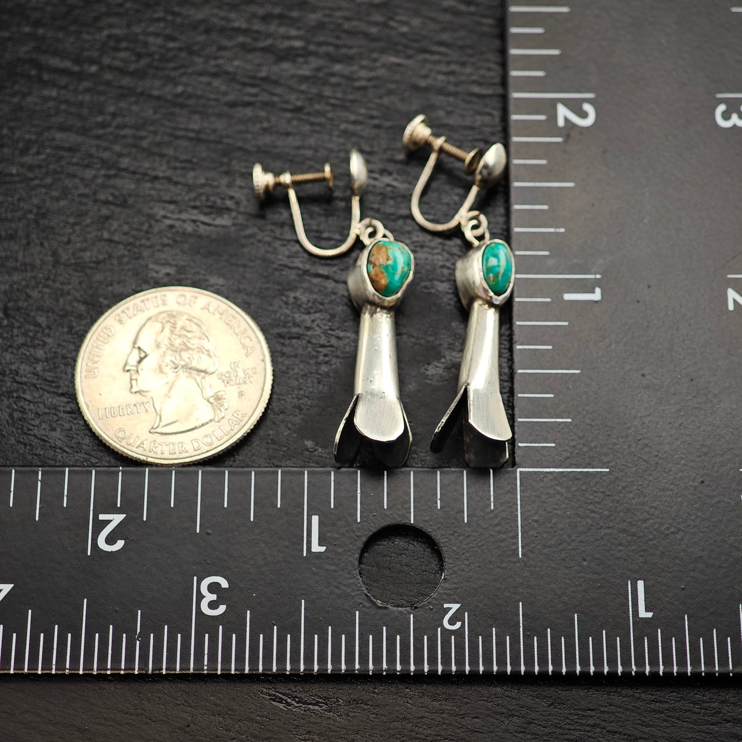 Choice of Native American Squash Blossom Turquoise Sterling Silver Earrings