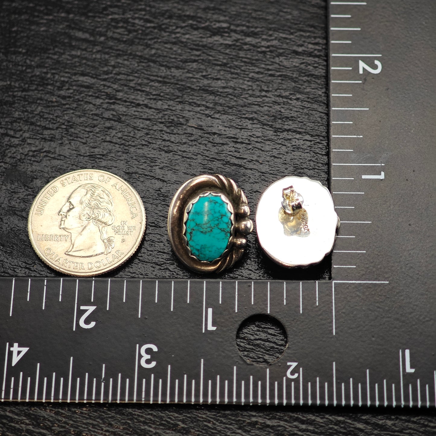 Vintage Oval Sw Turquoise Sterling Silver Stud Earrings ER3083