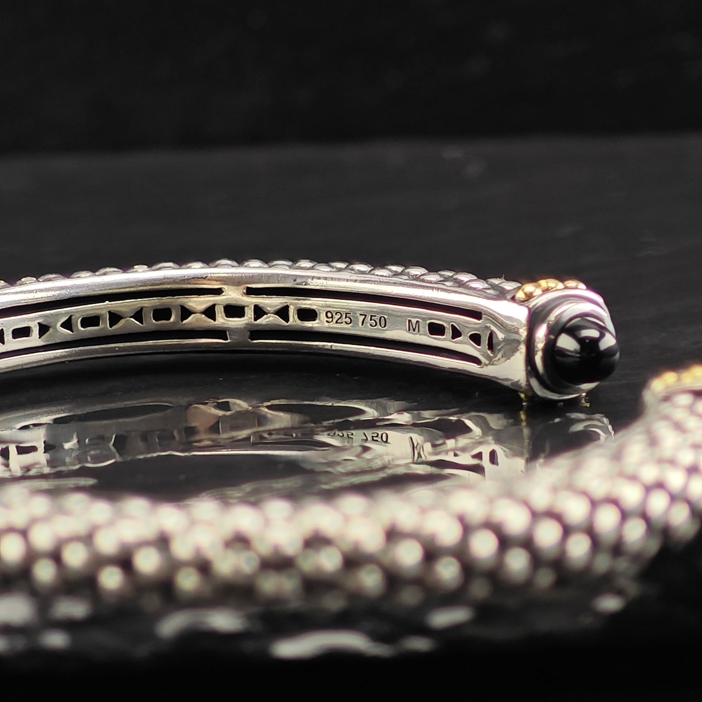 Vintage Lagos Hinge Cuff 18k Gold Accents Sterling Silver Bracelet 7" BR3052
