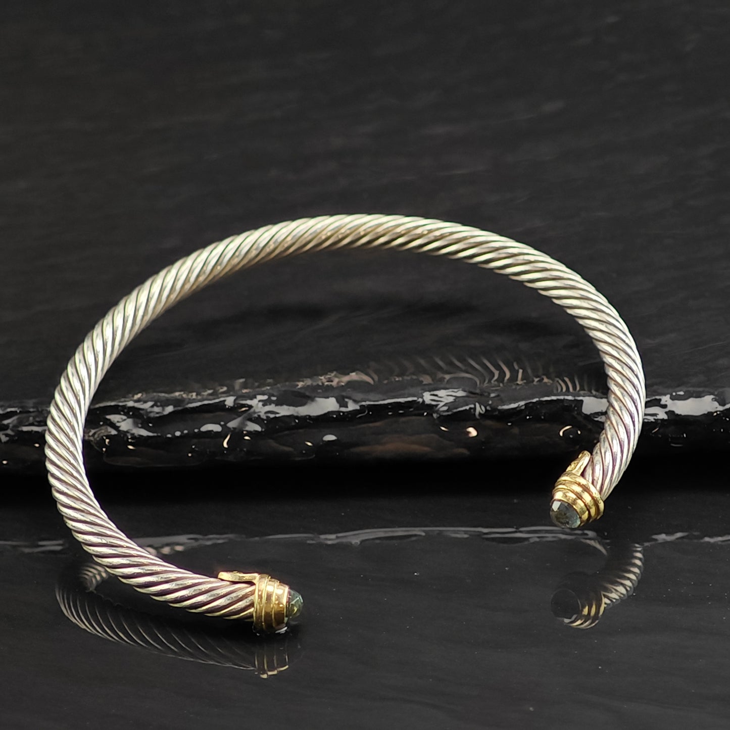4mm David Yurman Topaz 18k Gold Accent Sterling Silver Cuff Bracelet 6 1/4" M BR3054