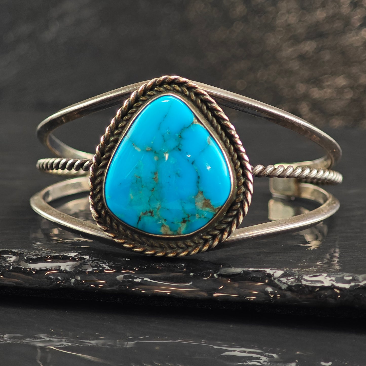Vintage SW Blue Turquoise Teardrop Sterling Silver Cuff Bracelet 6 1/4" BR3055