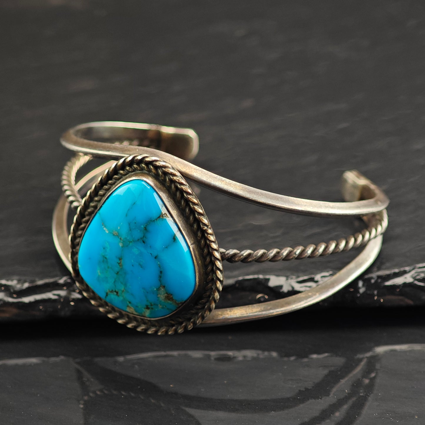 Vintage SW Blue Turquoise Teardrop Sterling Silver Cuff Bracelet 6 1/4" BR3055
