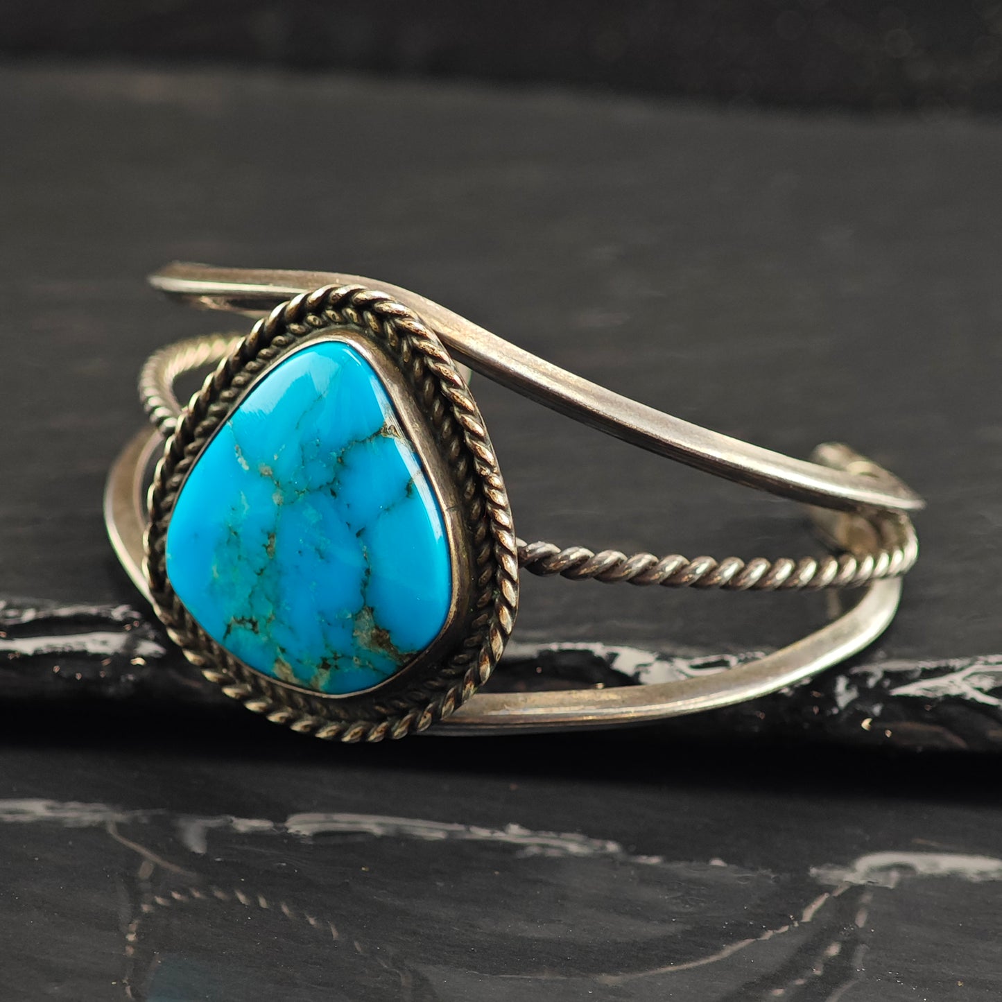 Vintage SW Blue Turquoise Teardrop Sterling Silver Cuff Bracelet 6 1/4" BR3055