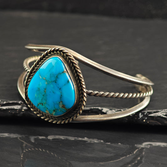 Vintage SW Blue Turquoise Teardrop Sterling Silver Cuff Bracelet 6 1/4" BR3055