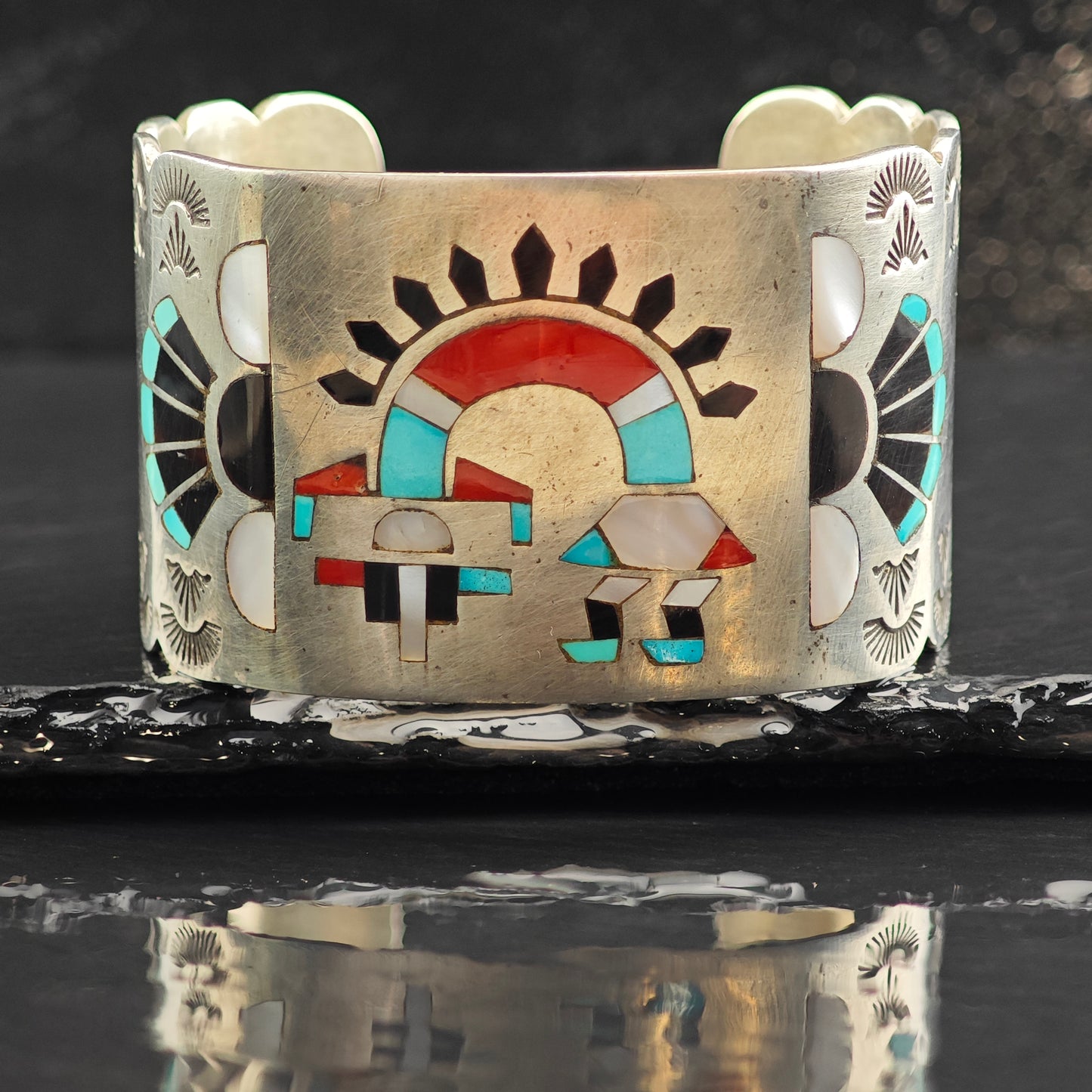 Vintage Fred Natachu Zuni Inay Sterling Silver Cuff Bracelet 6" BR3059