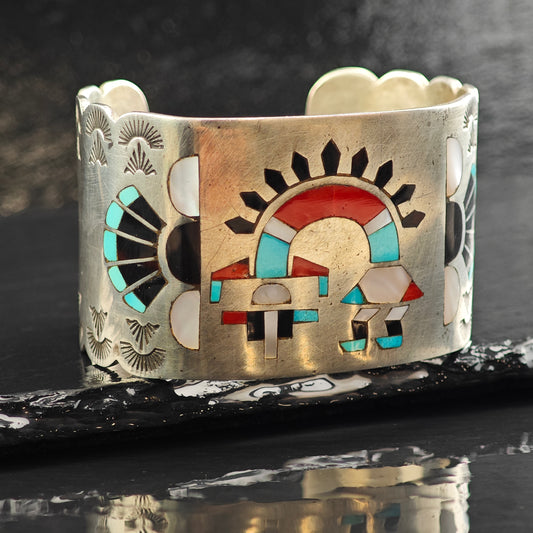 Vintage Fred Natachu Zuni Inay Sterling Silver Cuff Bracelet 6" BR3059