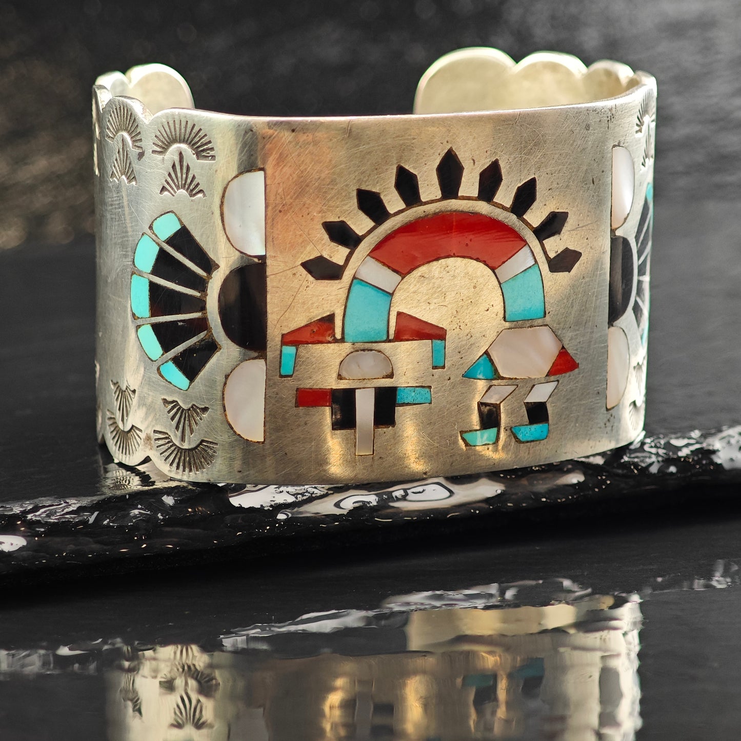Vintage Fred Natachu Zuni Inay Sterling Silver Cuff Bracelet 6" BR3059