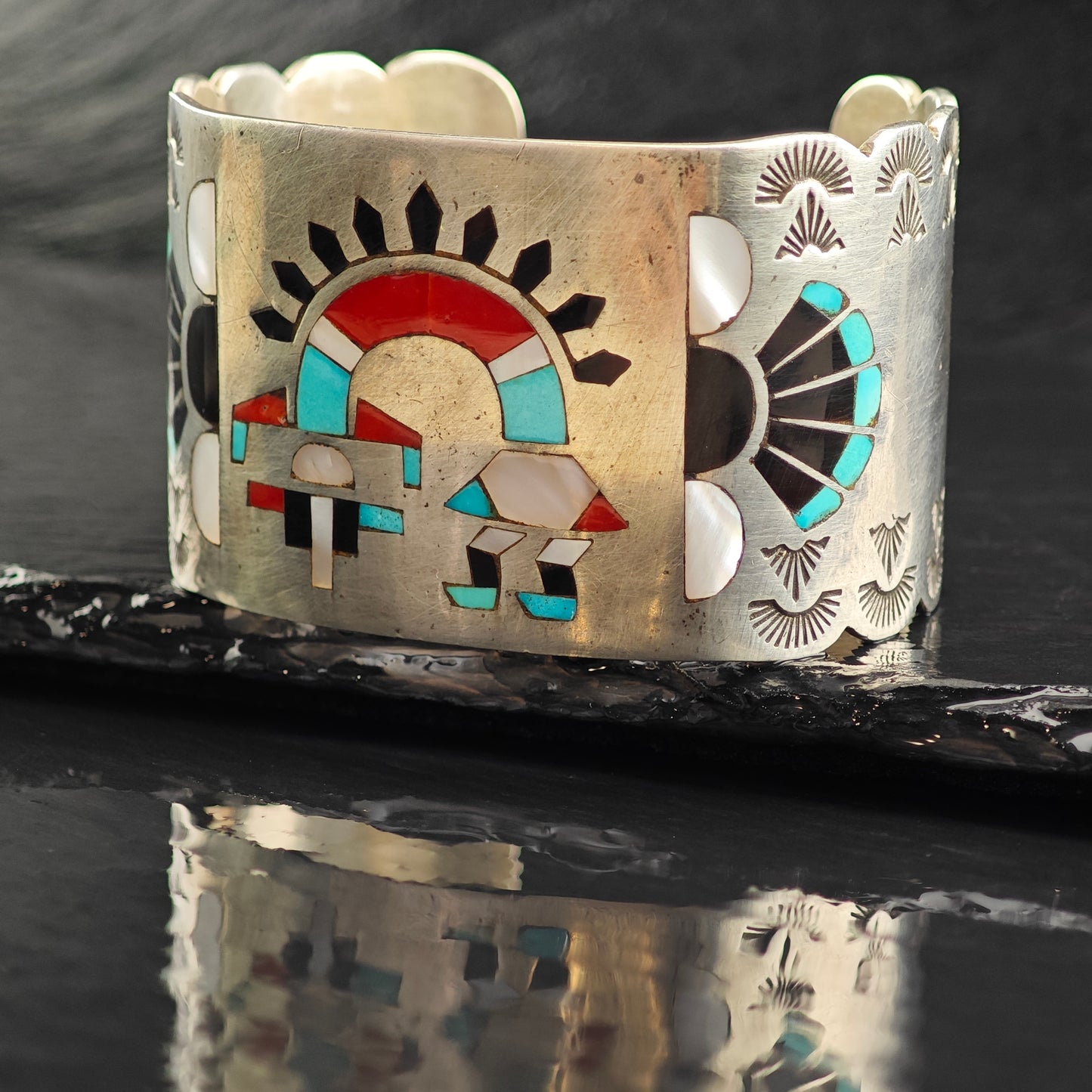Vintage Fred Natachu Zuni Inay Sterling Silver Cuff Bracelet 6" BR3059