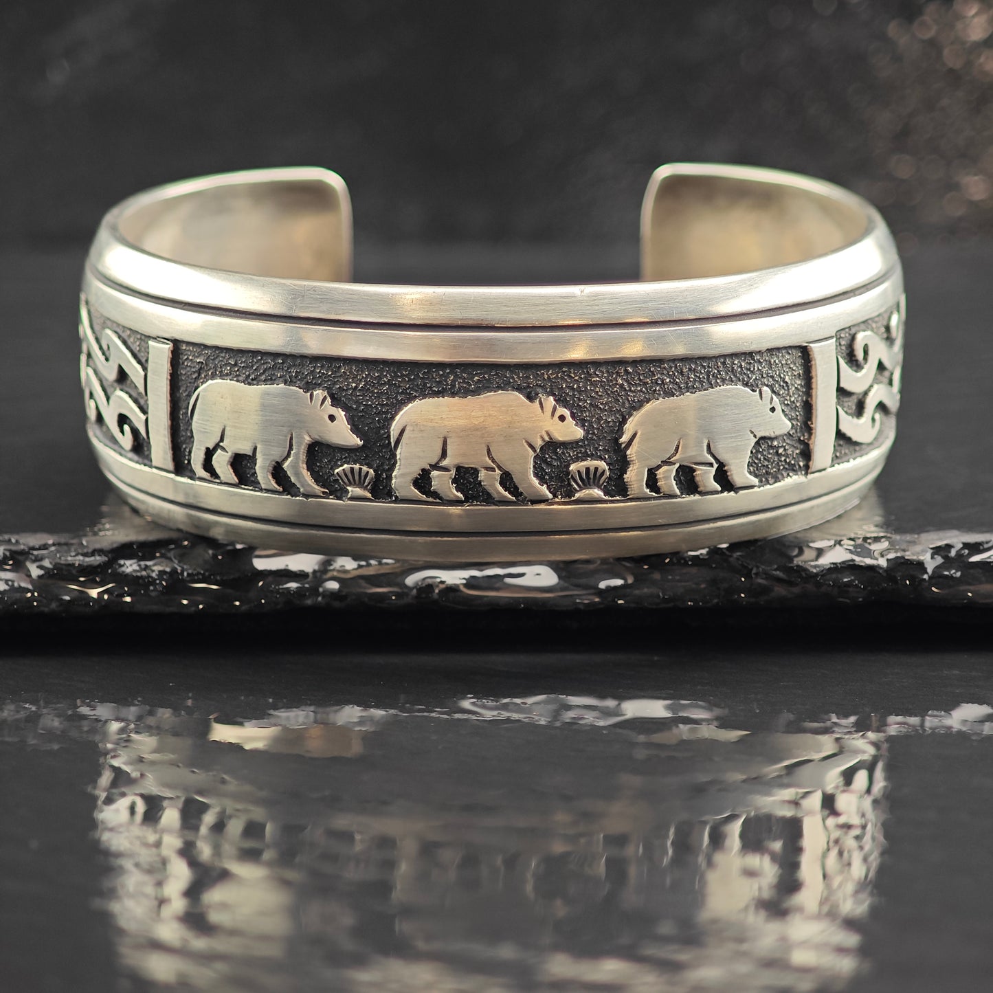 Vintage Thomas Singer Bear Sandcast Sterling Silver Cuff Bracelet 7" BR3060