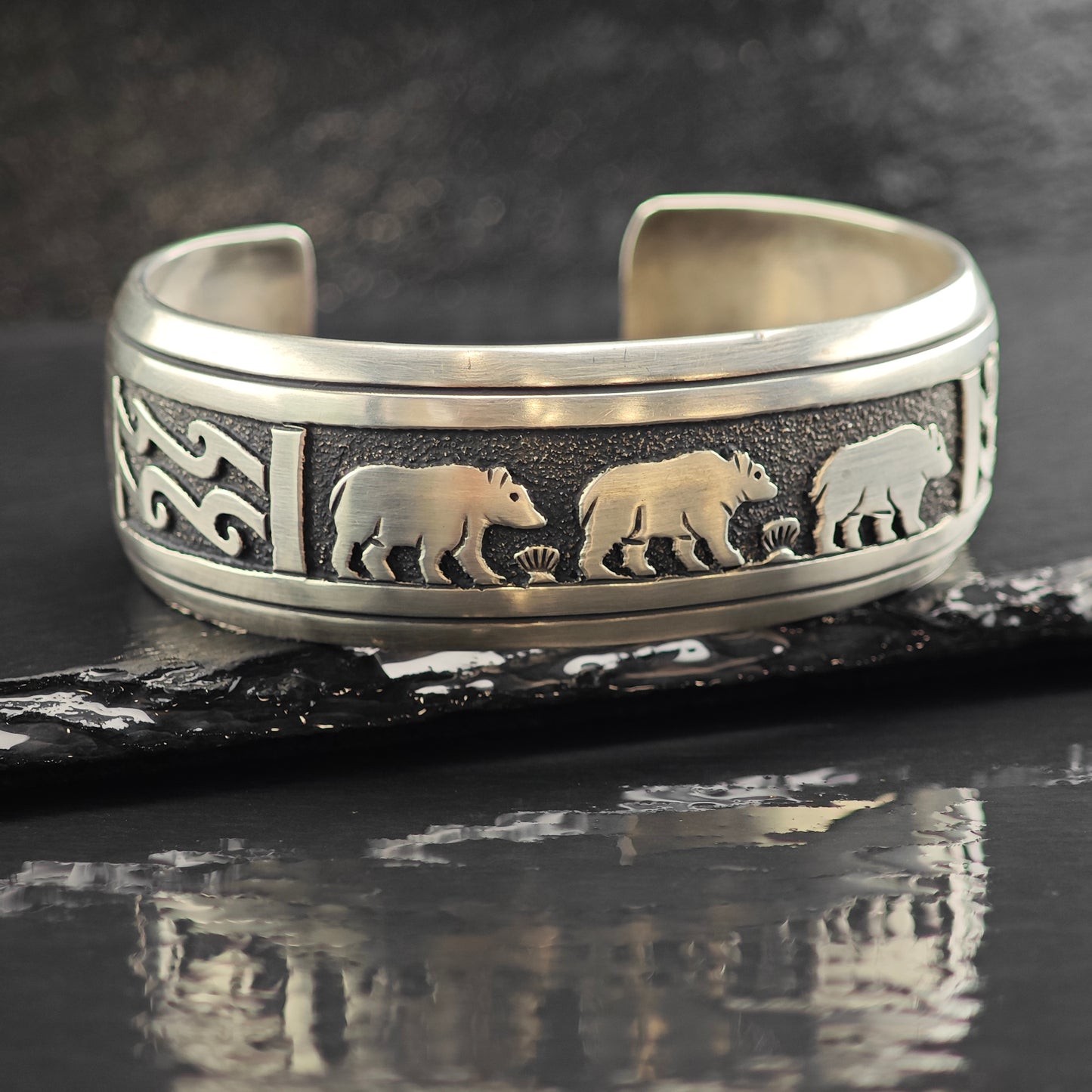 Vintage Thomas Singer Bear Sandcast Sterling Silver Cuff Bracelet 7" BR3060