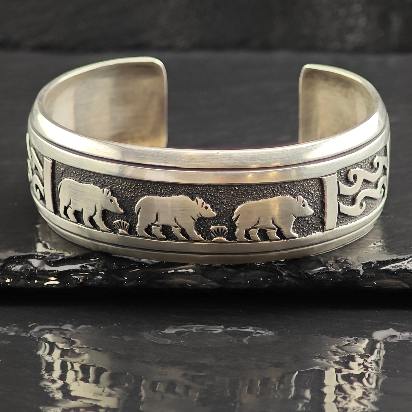 Vintage Thomas Singer Bear Sandcast Sterling Silver Cuff Bracelet 7" BR3060
