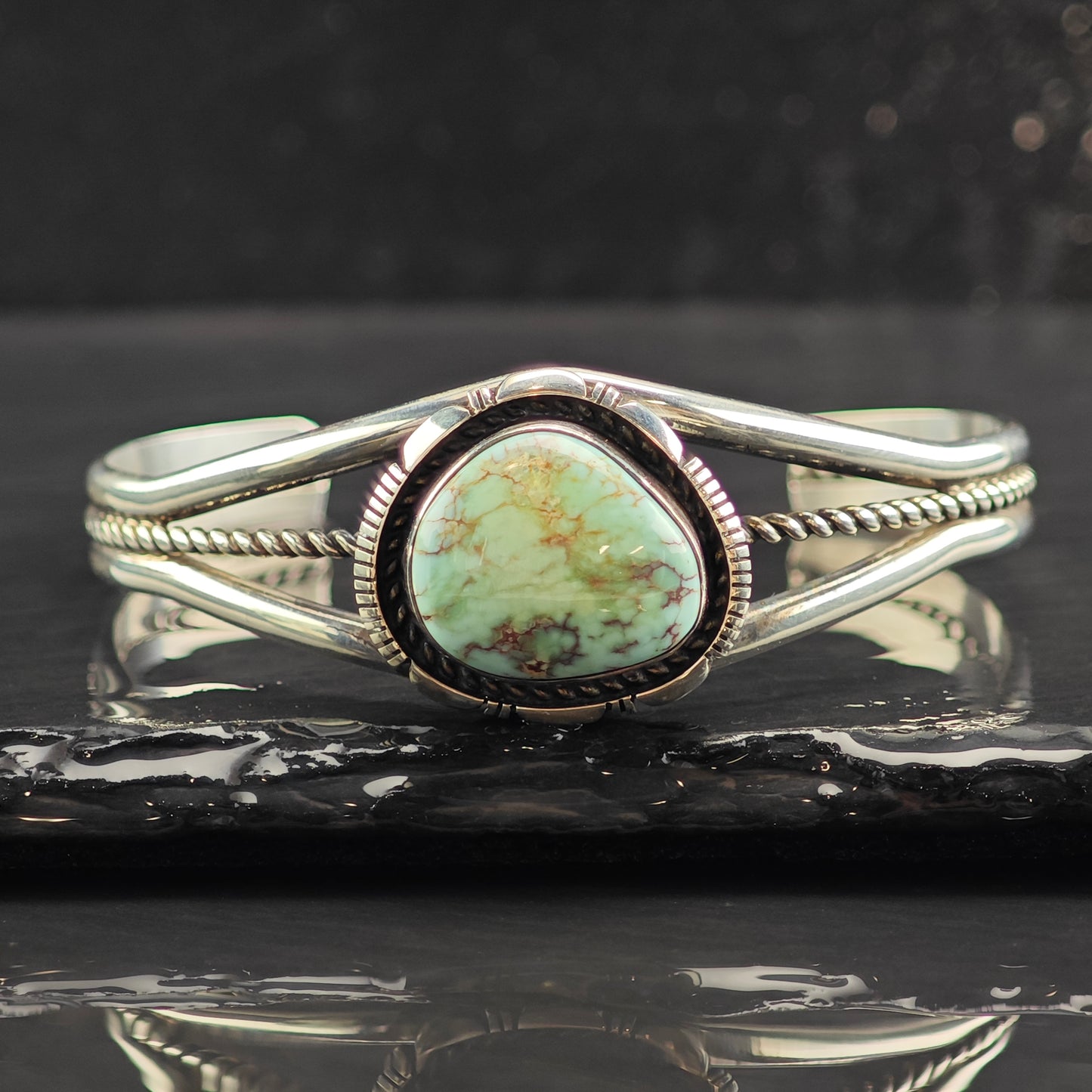Navajo Dry Creek Turquoise Sterling Silver Cuff Bracelet 6 3/4" BR3062