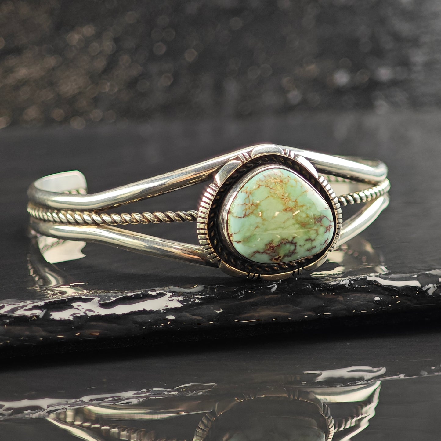 Navajo Dry Creek Turquoise Sterling Silver Cuff Bracelet 6 3/4" BR3062