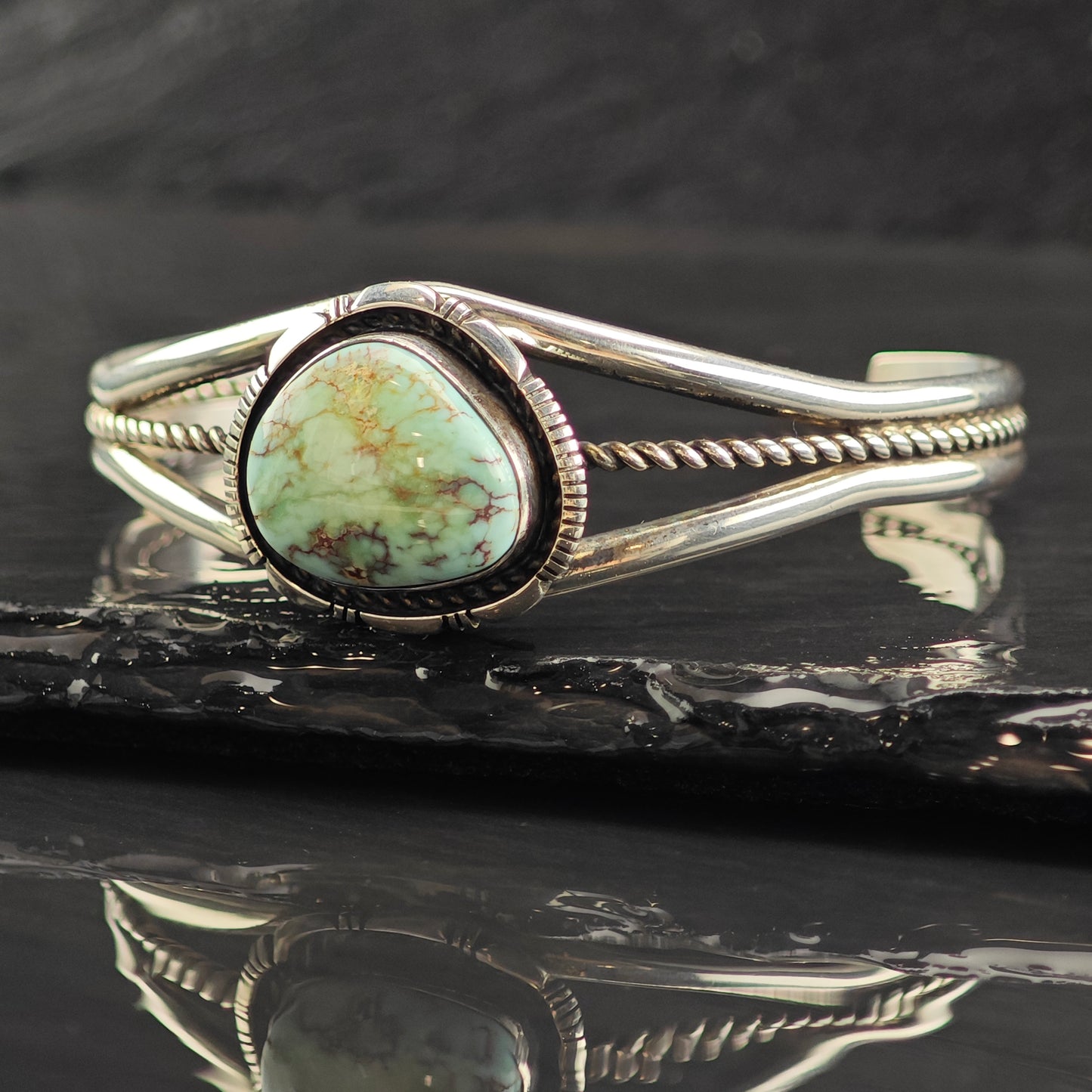 Navajo Dry Creek Turquoise Sterling Silver Cuff Bracelet 6 3/4" BR3062