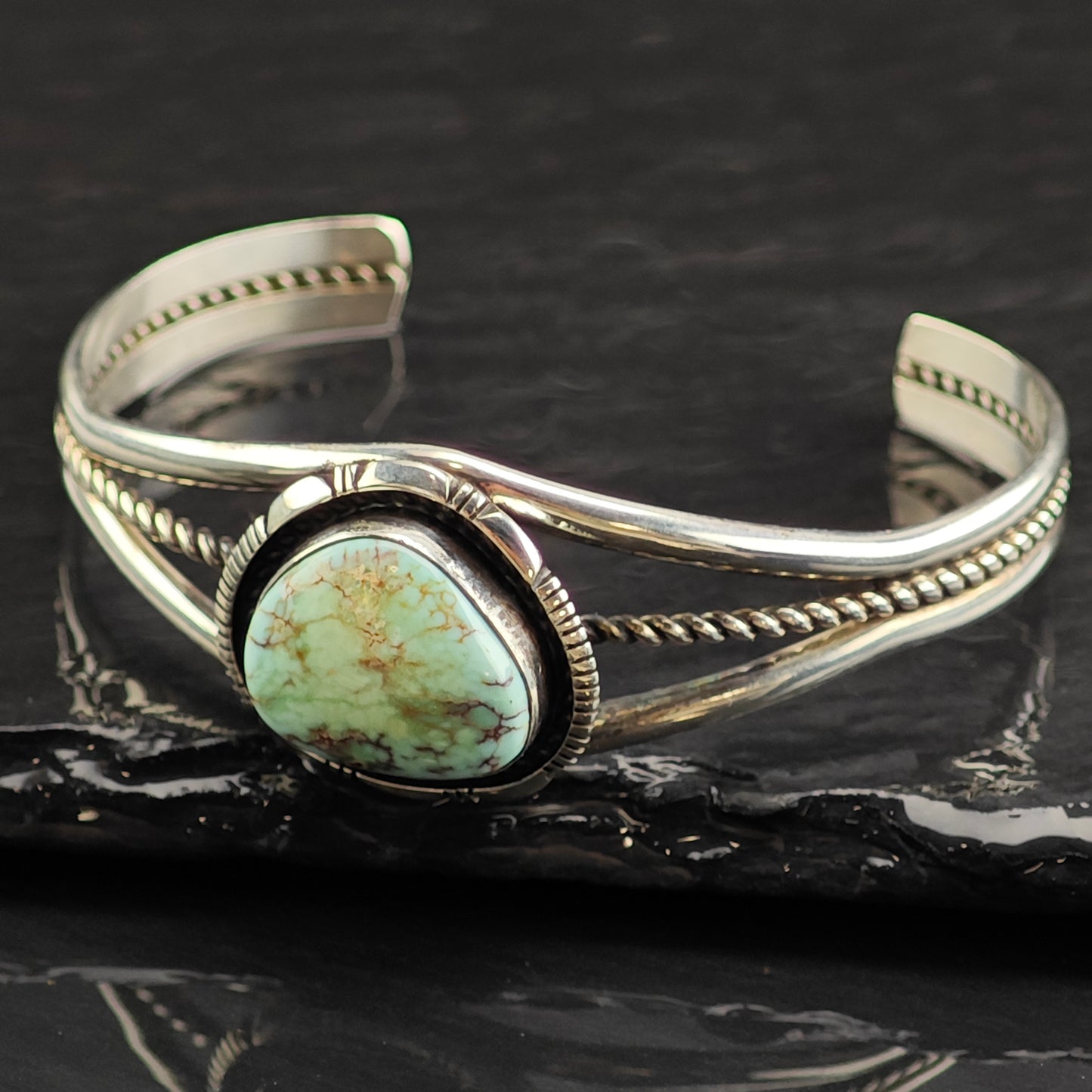 Navajo Dry Creek Turquoise Sterling Silver Cuff Bracelet 6 3/4" BR3062