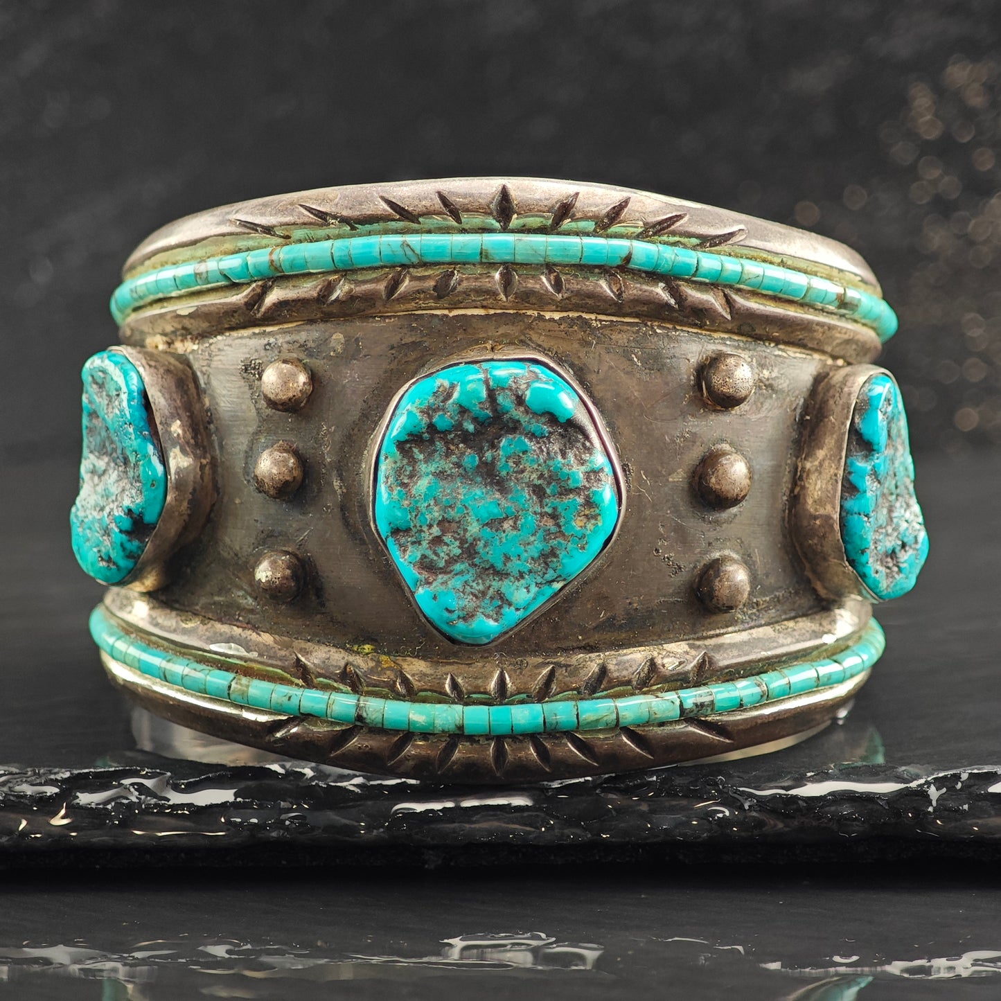 Vintage SW Multistone Turquoise Sterling Silver Cuff Bracelet 6 1/2" BR3065