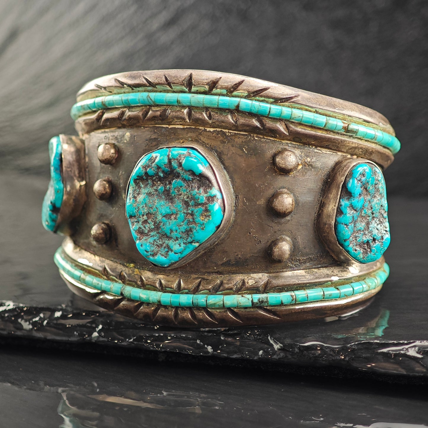 Vintage SW Multistone Turquoise Sterling Silver Cuff Bracelet 6 1/2" BR3065