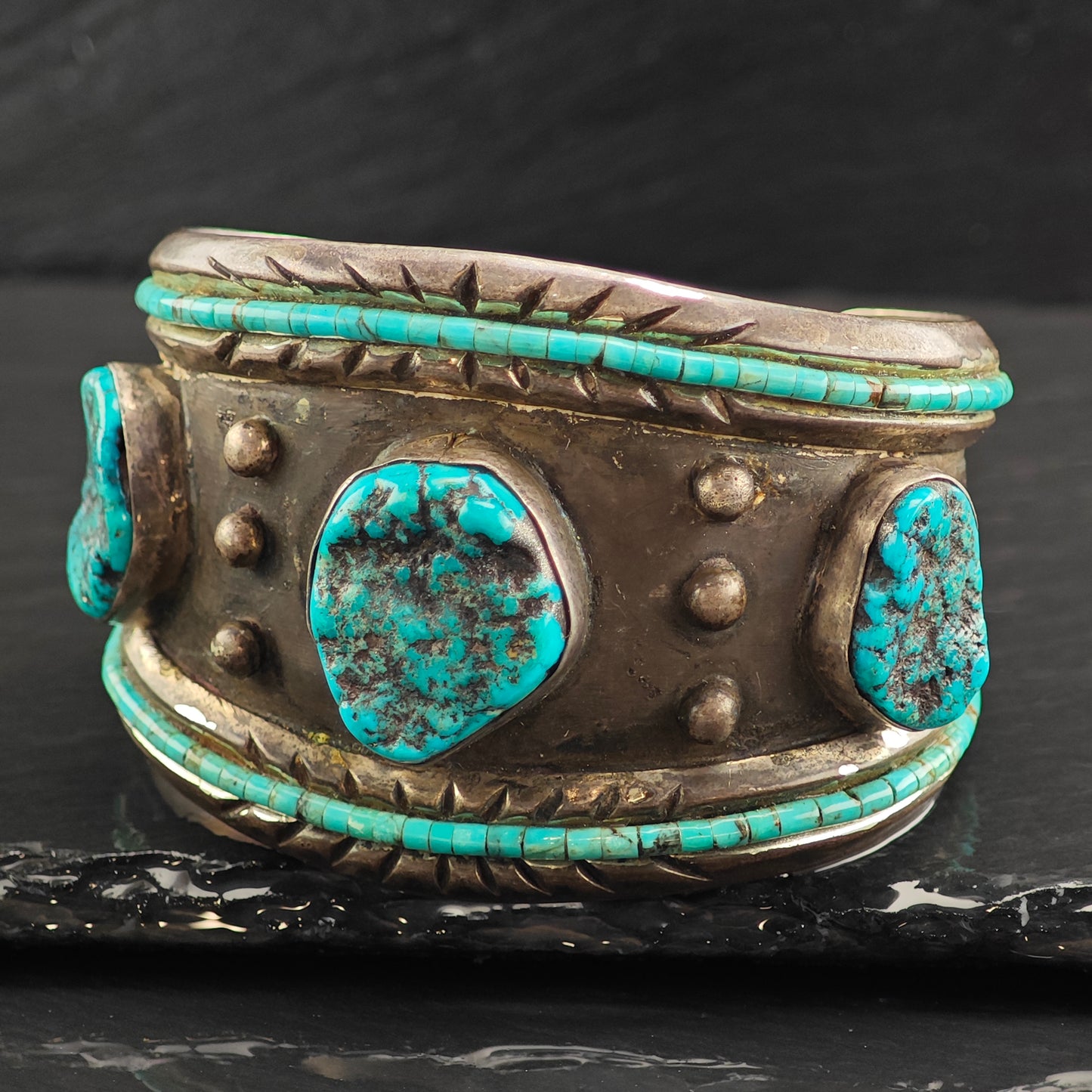 Vintage SW Multistone Turquoise Sterling Silver Cuff Bracelet 6 1/2" BR3065