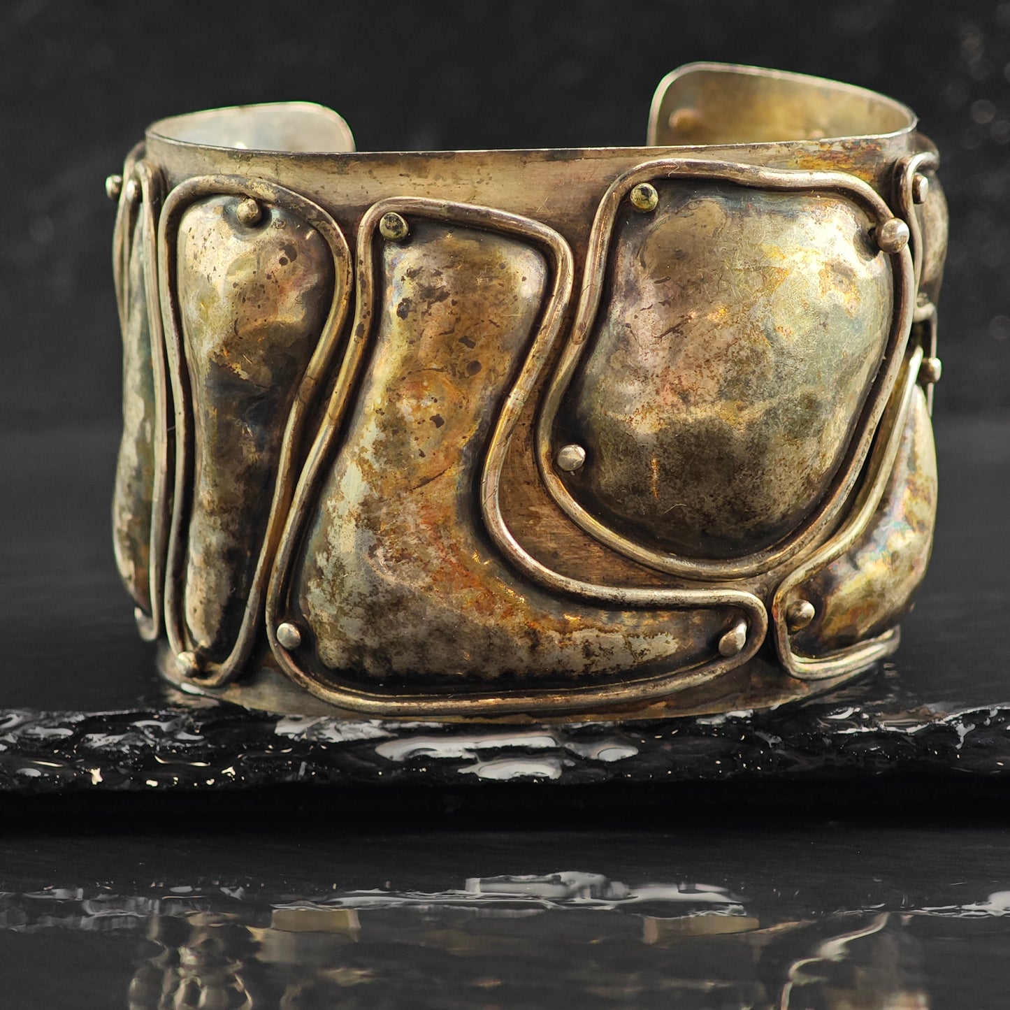 Vintage Melanie Deluca Abstract Panel Sterling Silver Cuff Bracelet 6 1/2" BR3067