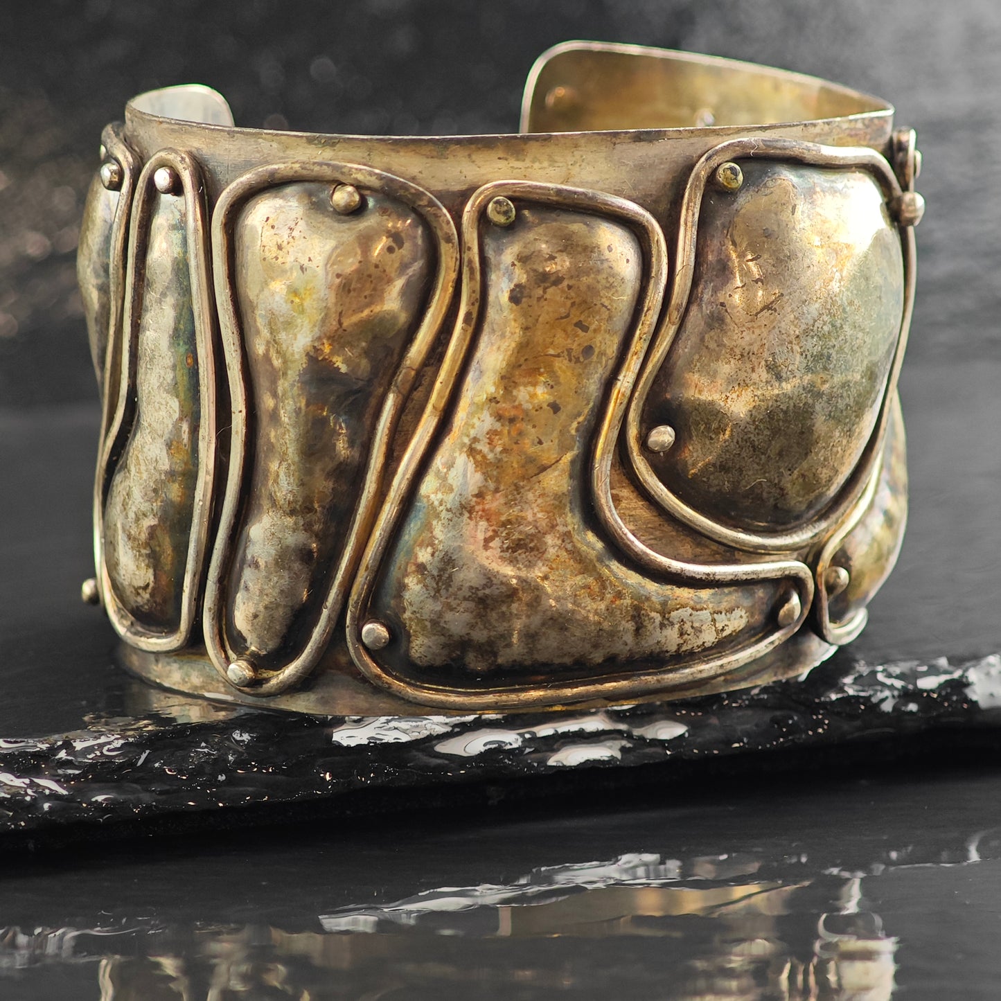 Vintage Melanie Deluca Abstract Panel Sterling Silver Cuff Bracelet 6 1/2" BR3067