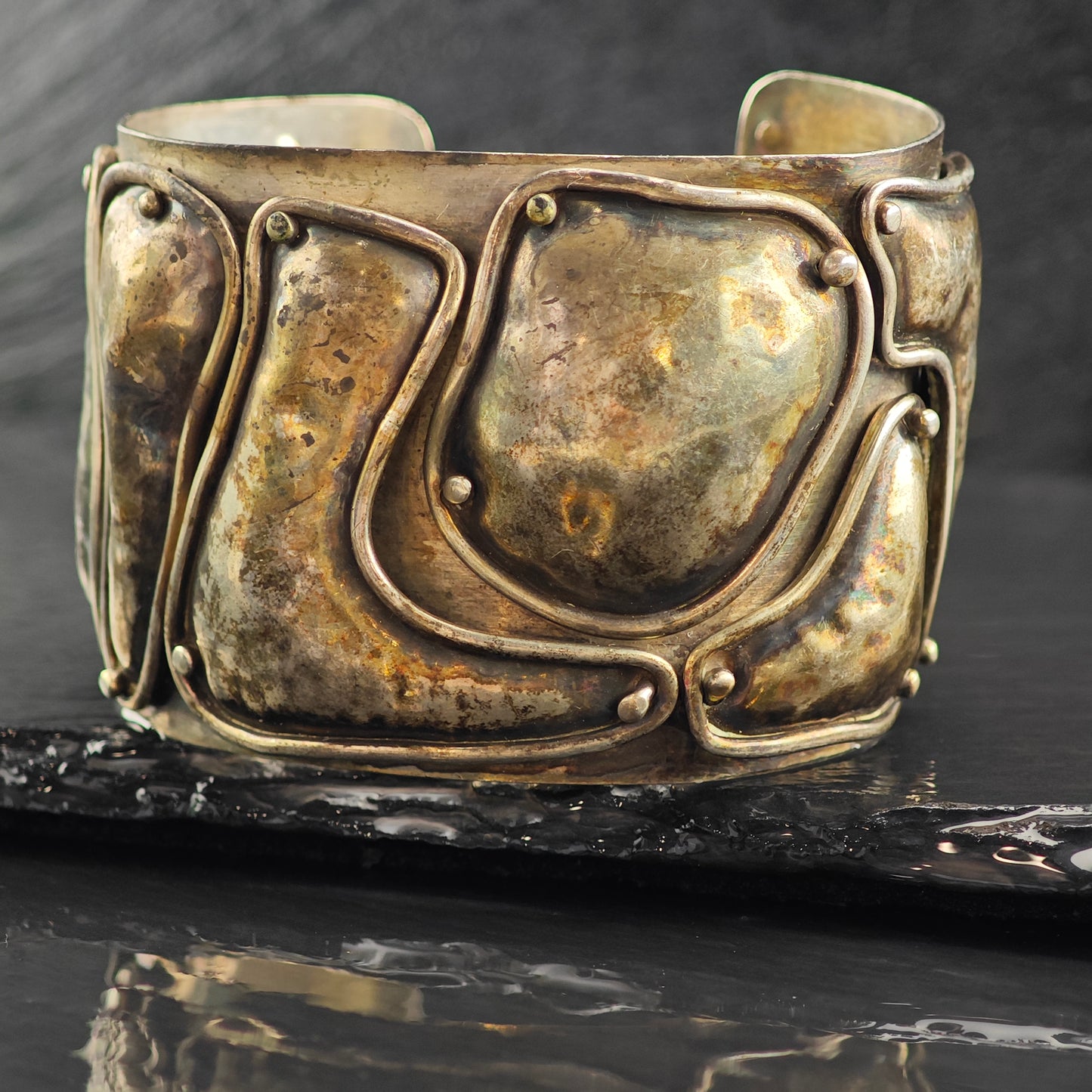 Vintage Melanie Deluca Abstract Panel Sterling Silver Cuff Bracelet 6 1/2" BR3067