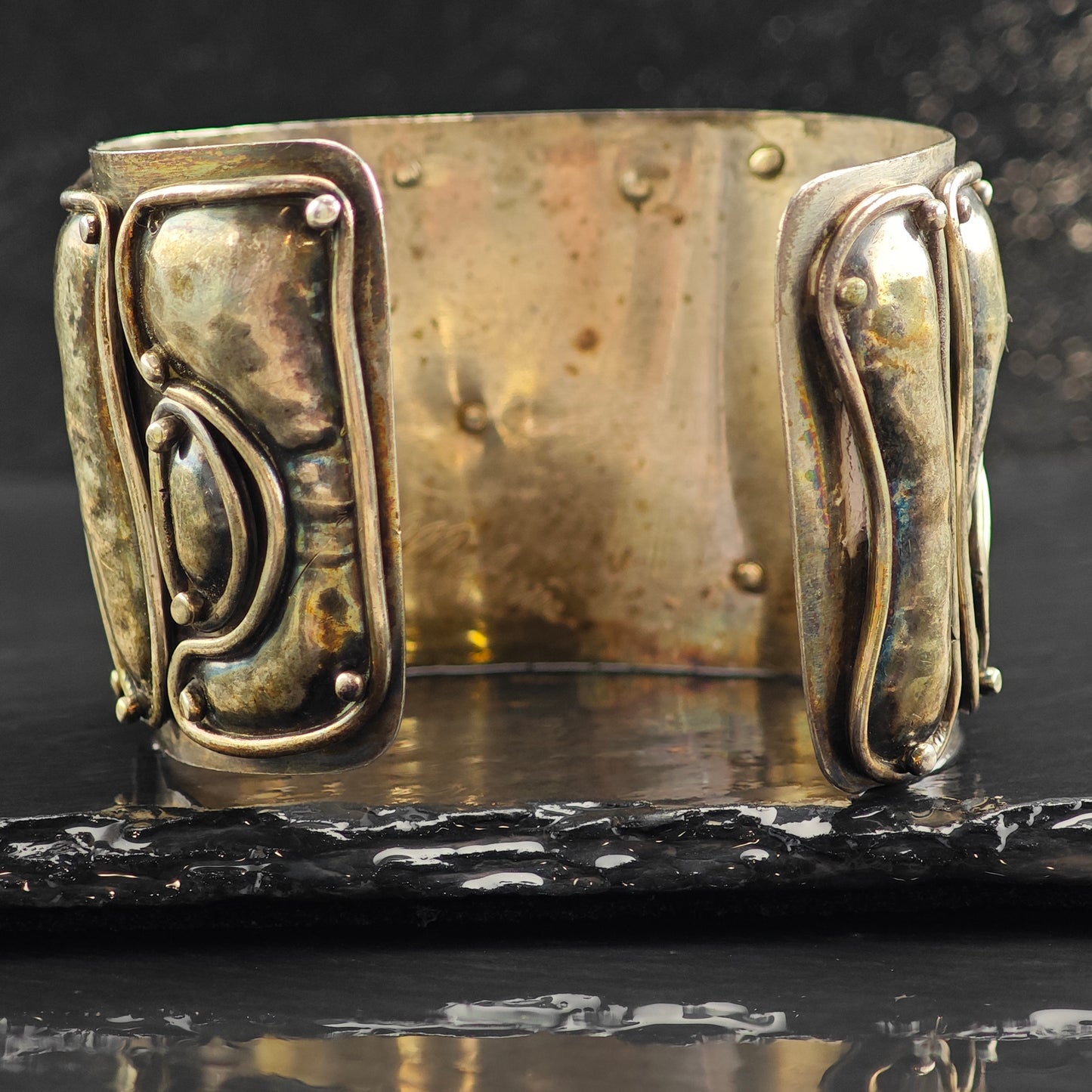 Vintage Melanie Deluca Abstract Panel Sterling Silver Cuff Bracelet 6 1/2" BR3067