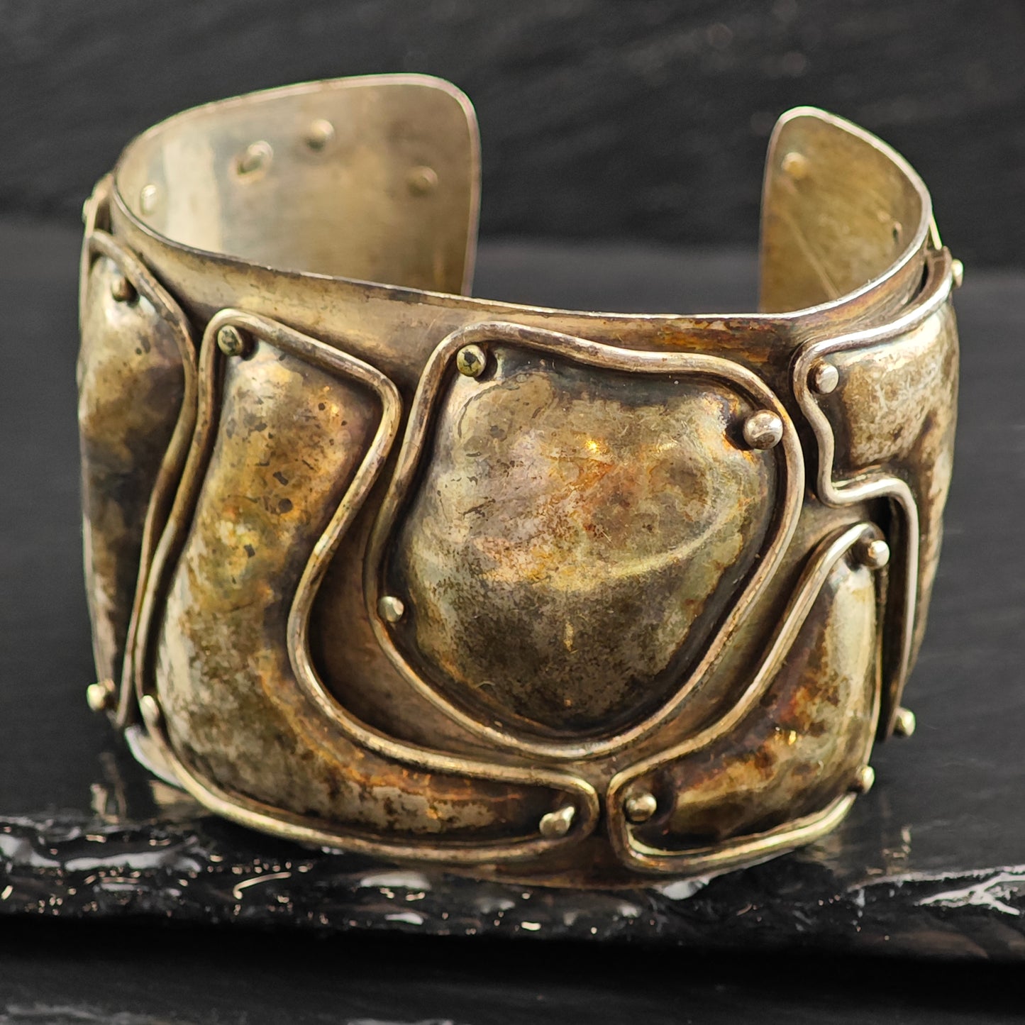 Vintage Melanie Deluca Abstract Panel Sterling Silver Cuff Bracelet 6 1/2" BR3067