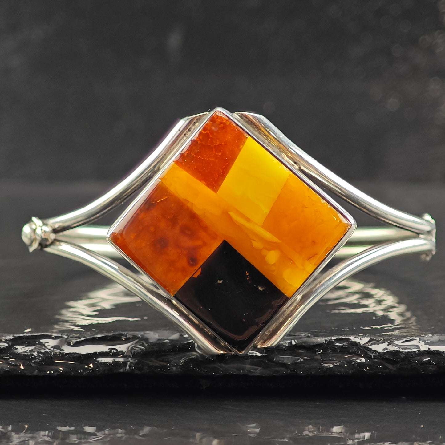 Amber Inlay Sterling Silver Cuff Bracelet 7" BR3069