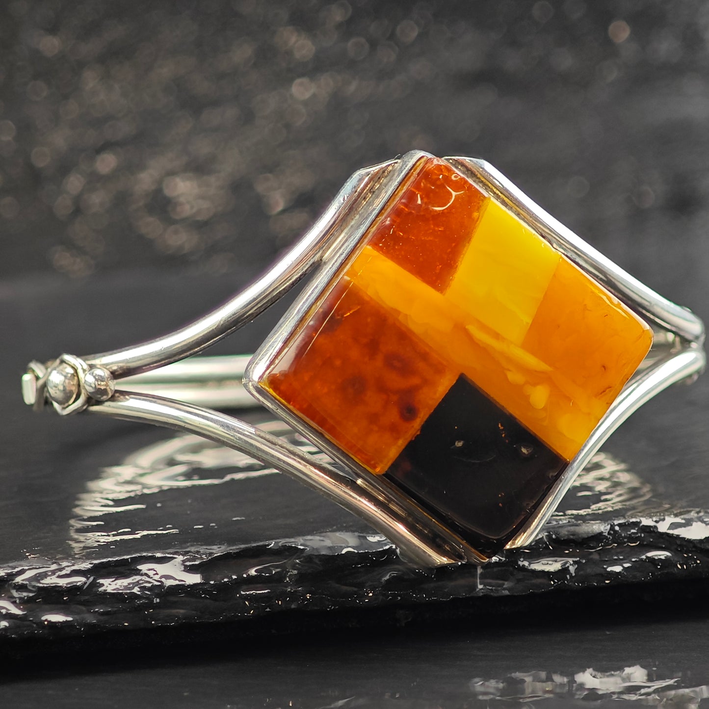 Amber Inlay Sterling Silver Cuff Bracelet 7" BR3069