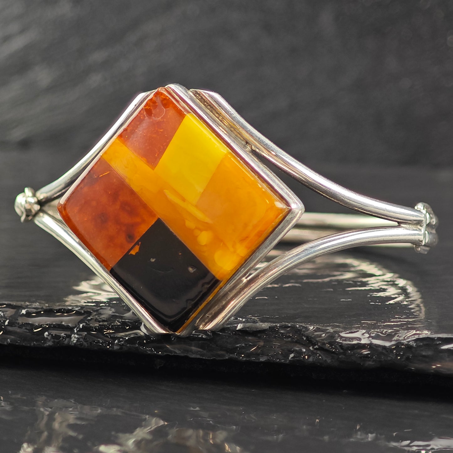 Amber Inlay Sterling Silver Cuff Bracelet 7" BR3069