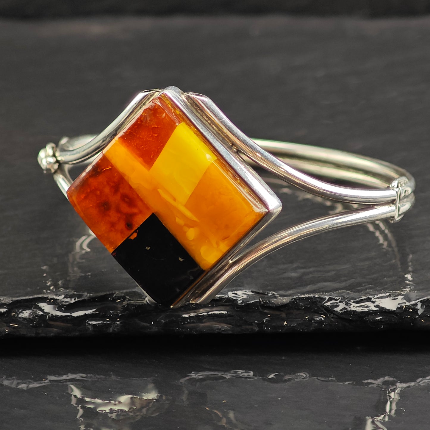 Amber Inlay Sterling Silver Cuff Bracelet 7" BR3069