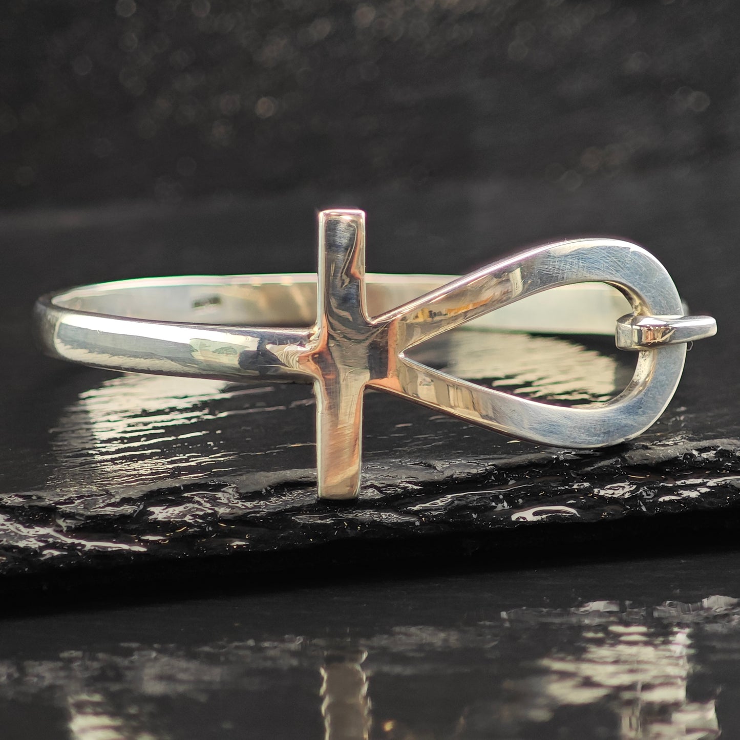 Egyptian Ankh Latch Bangle Sterling Silver Bracelet 7" BR3070