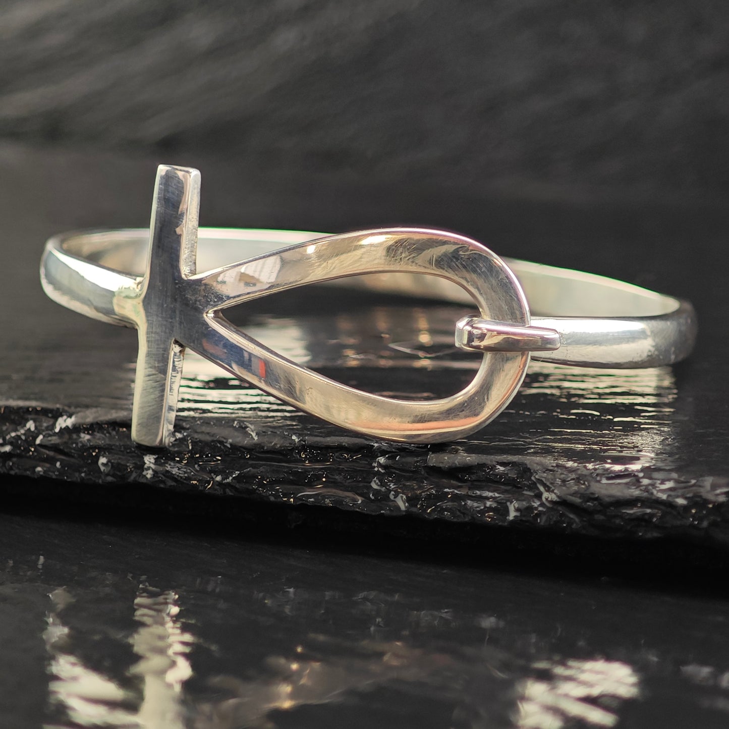 Egyptian Ankh Latch Bangle Sterling Silver Bracelet 7" BR3070