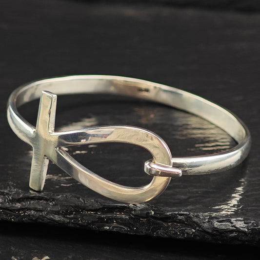 Egyptian Ankh Latch Bangle Sterling Silver Bracelet 7" BR3070
