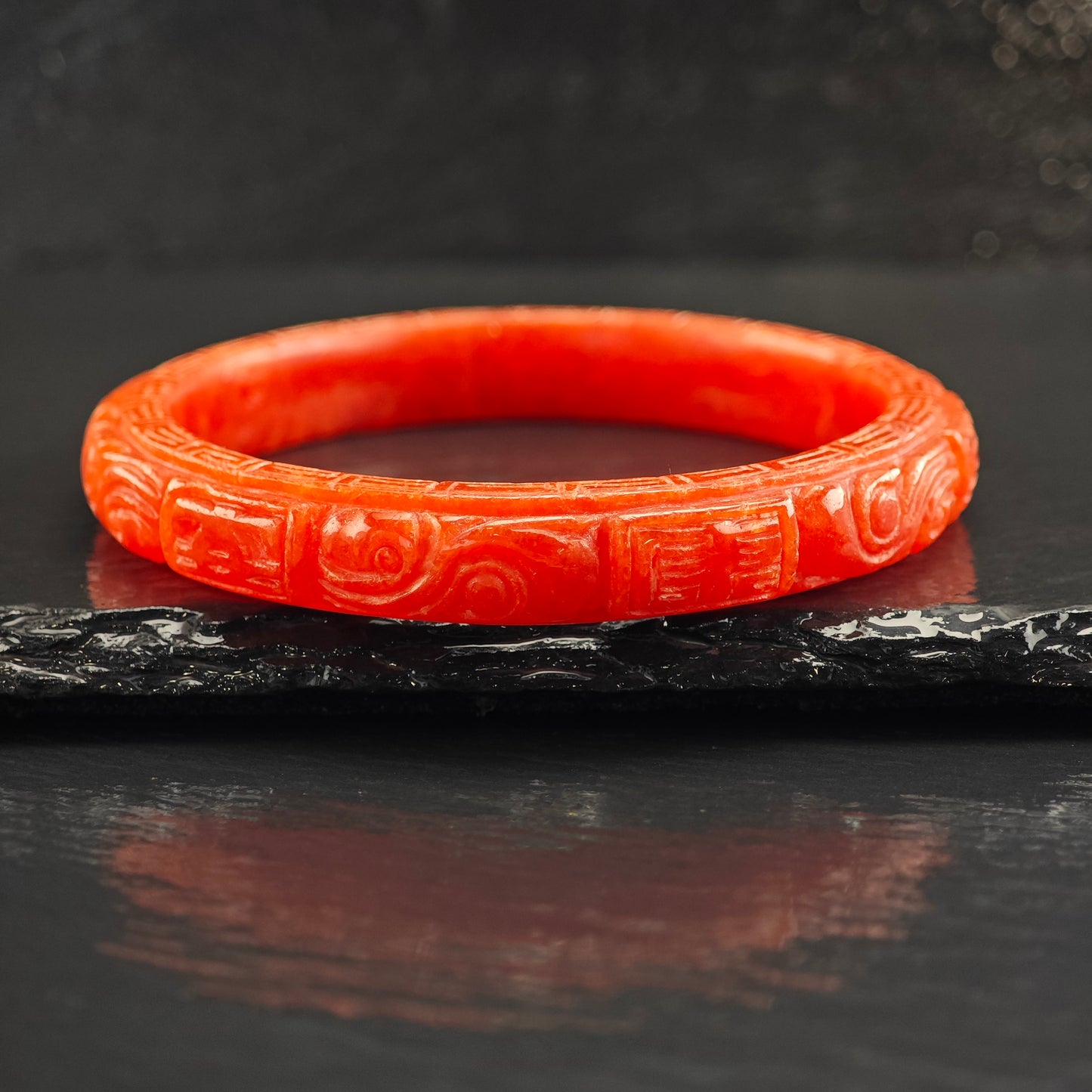 Carved Red Jade Bangle Bracelet 7" BR3071