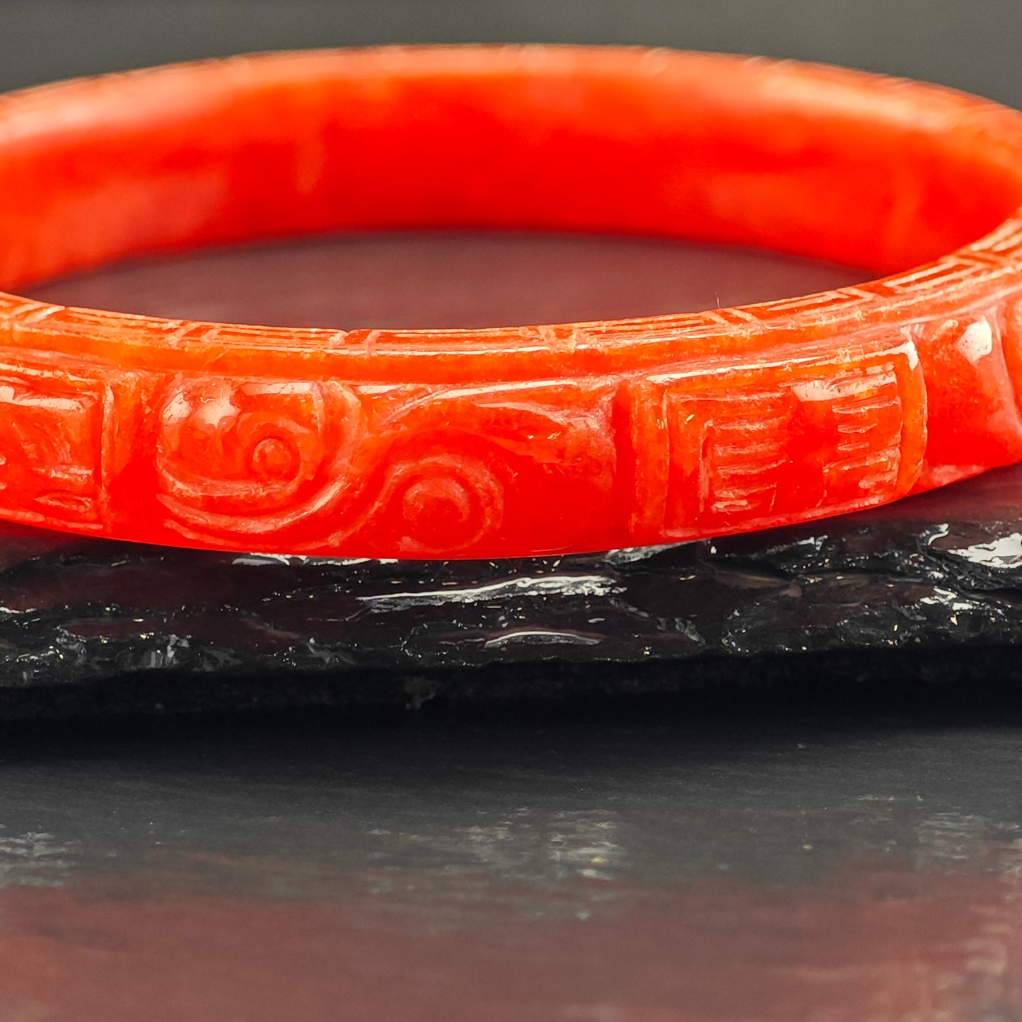 Carved Red Jade Bangle Bracelet 7" BR3071