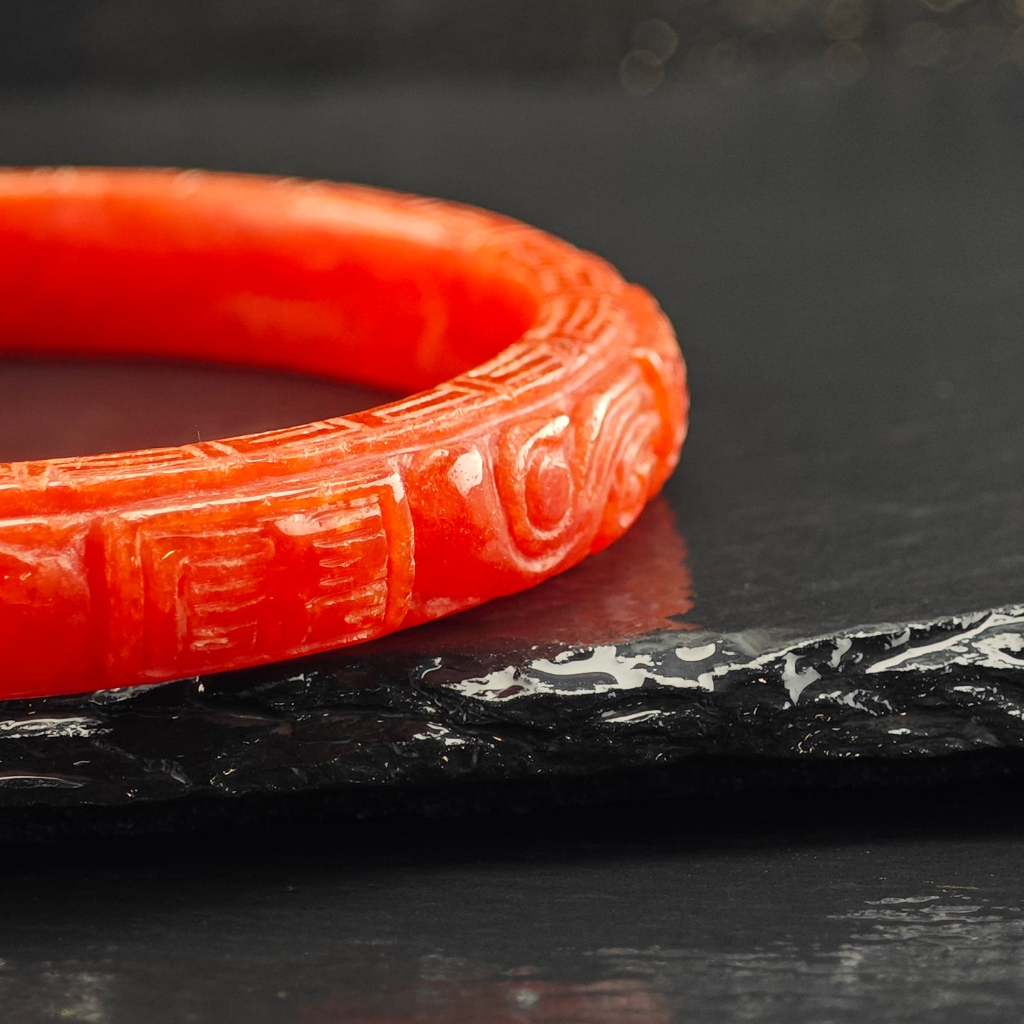 Carved Red Jade Bangle Bracelet 7" BR3071