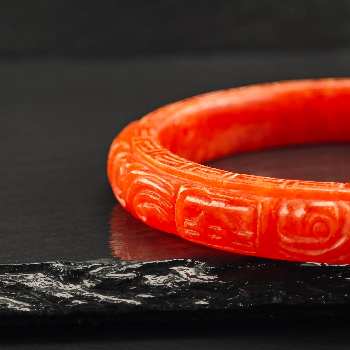 Carved Red Jade Bangle Bracelet 7" BR3071